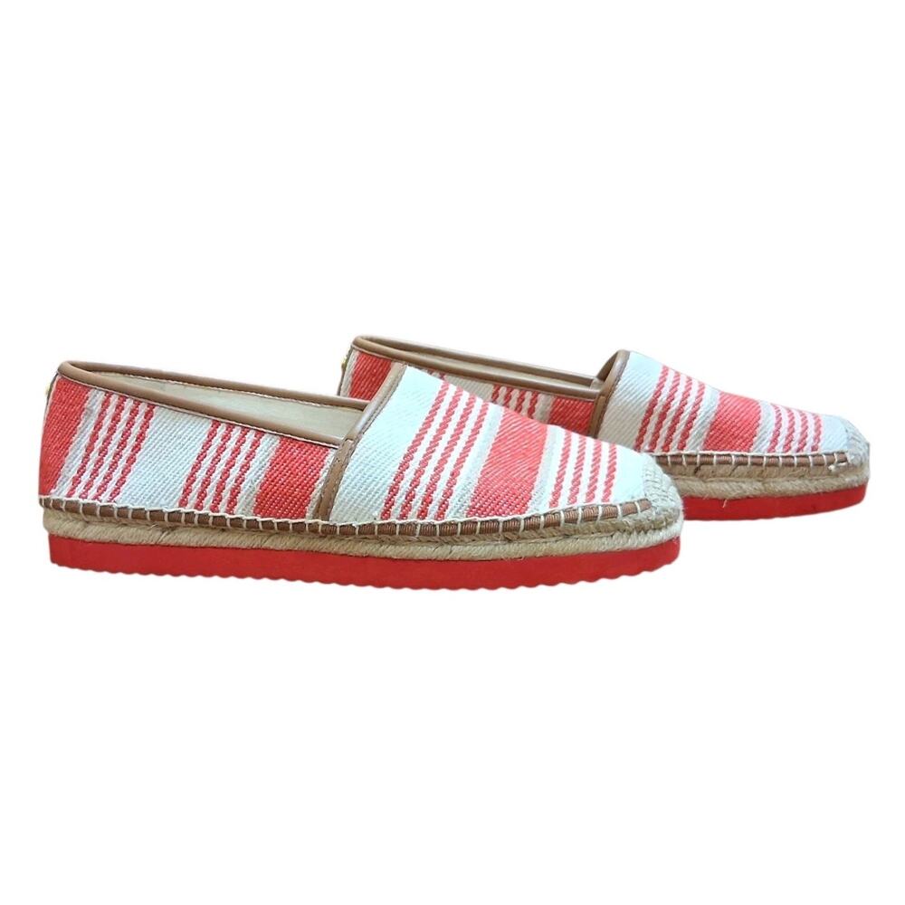 Michael Kors Mathilde Espadrille Heavy Canvas Women Shoes Red White Stripe Woven